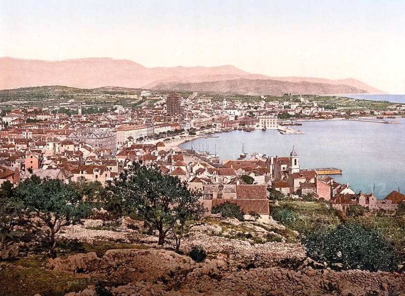 General view of Spalato, Split, Dalmatia, former Austro-Hungary, today Croatia, c. 1890, Historic, digitally restored reproduction from a 19th century original General view of Spalato, Dalmatia, former Austro-Hungary, today Croatia, 1890, Historic, digitally restored reproduction from a 19th century original