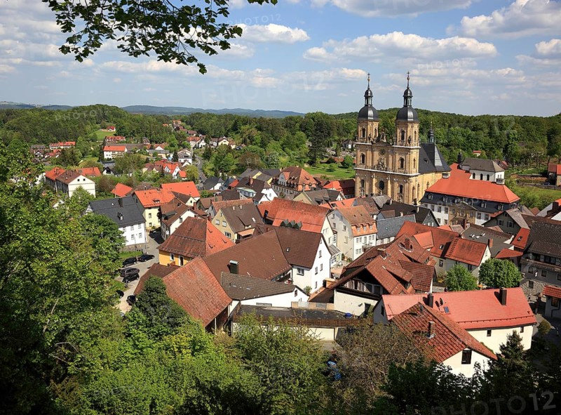 Pilgrimage basilica of the Holy Trinity of the Franciscan monastery and town of Gößweinstein, district of Forchheim, Upper Franconia, Bavaria, Germany, Europe