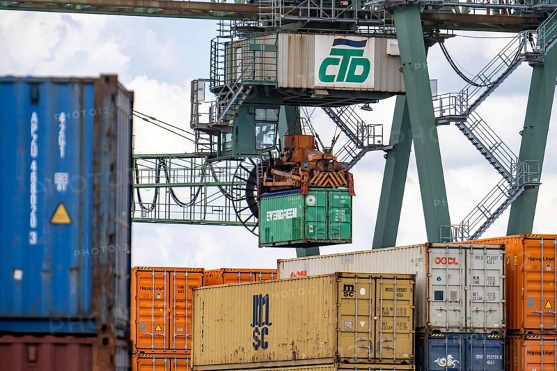Port of Dortmund, Container Terminal Dortmund CTD, trimodal terminal, transport by rail, road and waterway, Dortmund-Ems Canal, North Rhine-Westphalia, Germany, Europe