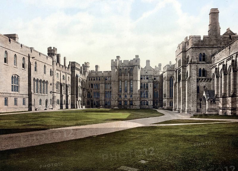 The Quadrangle, Arundel Castle, a castle in the village of Arundel in the county of West Sussex, England, Historical, digitally restored reproduction from a 19th century original, Record date not stated