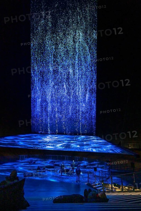 Plante Ozean exhibition in the Gasometer in Oberhausen, the world's oceans in their fragile beauty are the focus of the new exhibition, large-format photos, exhibits including a whale skeleton and an immersive large-scale video and sound installation, The Wave, on a 40 metre high screen measuring over 1000 square metres in total can be seen, Oberhausen, Germany, Europe