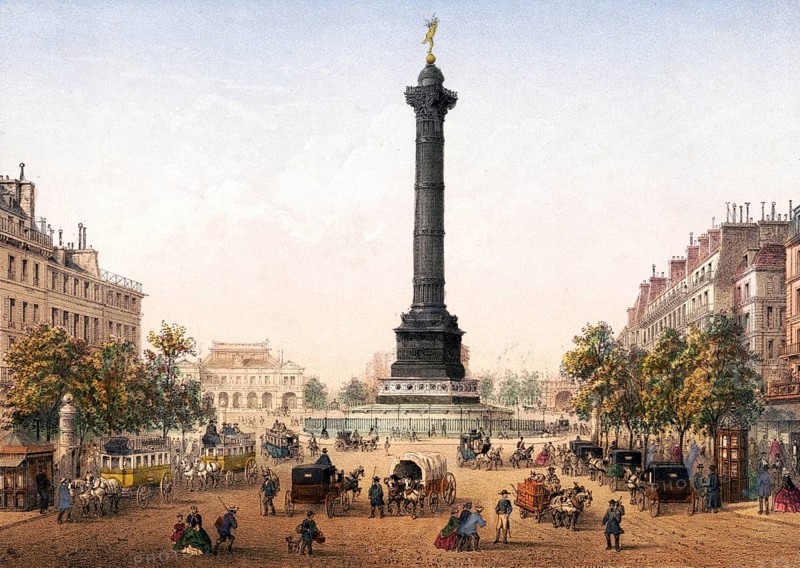 Place de la Bastille, Paris around 1870, France, Historical, digitally restored reproduction from a 19th century original, Record date not stated, Europe