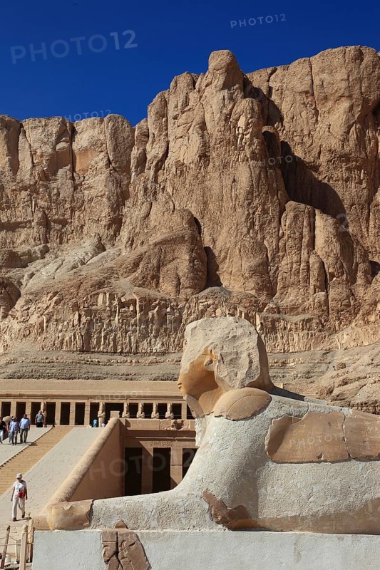 The mortuary temple of the first female pharaoh Hatshepsut, Hatshepsut Temple in Deir el-Bahari on the west bank of the Nile in Thebes, Africa, Egypt, Africa