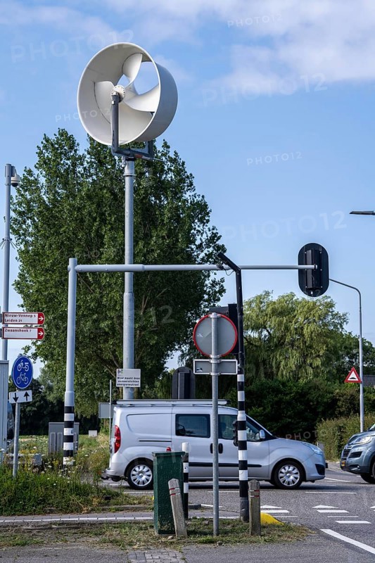 A mini wind power plant in the small Dutch town of Haarlemmermeer supplies the traffic lights at a road junction with electricity, test facility to test the effectiveness of such mini windmills to supply other areas, such as street lighting, with climate-neutral energy, Bennebroekerweg junction, Rijnlanderweg, Netherlands