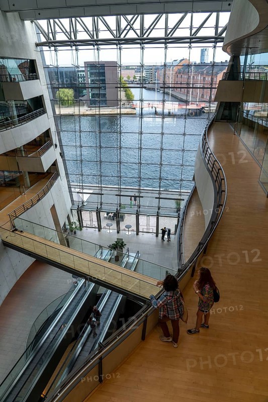 The Danish Royal Library, new building, the so-called Black Diamond, view from the building onto the harbour, Copenhagen, Denmark, Europe