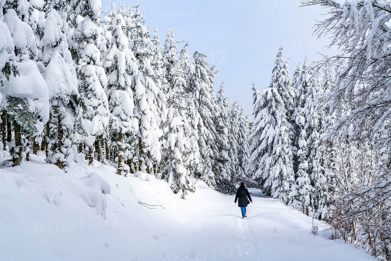 Winter in Sauerland, Hochsauerlandkreis, at Kahler Asten, near Winterberg, few tourists, visitors, during the lockdown in January 2021, North Rhine-Westphalia, Germany, Europe