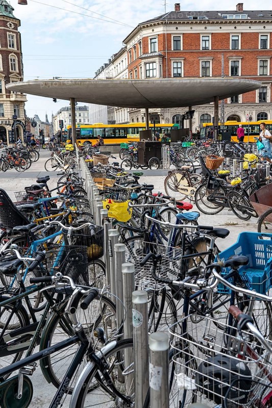 Bicycle parking, Nørreport metro station, in the city centre of Copenhagen, considered the bicycle capital of the world, 45 % of the inhabitants travel by bicycle, Denmark, Europe