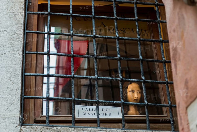 Doll's head looking out of the window, Bust, Woman, Head, View, Abstract, Art, Venice, Italy, Europe