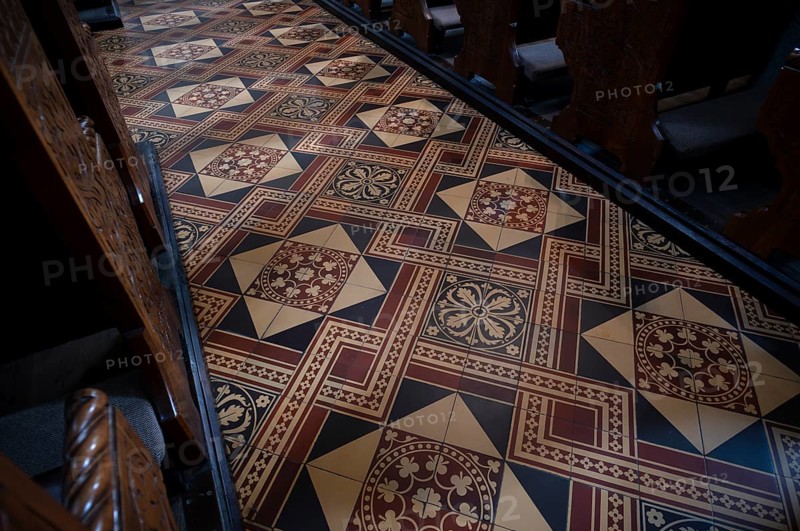 Interior view, floor mosaic, mosaic floor, parish church, parish church of St. Nicholas, Merano, Merano, South Tyrol, Autonomous Province of Bolzano, Italy, Europe