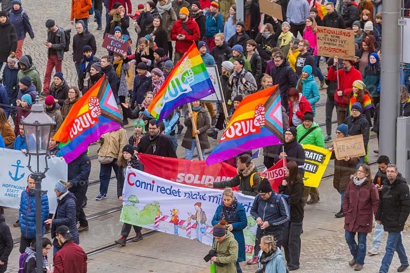 160 organisations and initiatives demonstrated against the right in Dresden on Saturday. Around 10, 000 participants marched from Theaterplatz in front of the Semper Opera House through the city centre, Dresden, Saxony, Germany, Europe