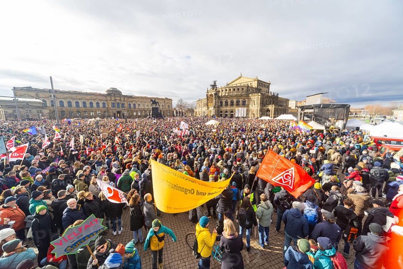 160 organisations and initiatives demonstrated against the right in Dresden on Saturday. Around 10, 000 participants marched from Theaterplatz in front of the Semper Opera House through the city centre, Dresden, Saxony, Germany, Europe