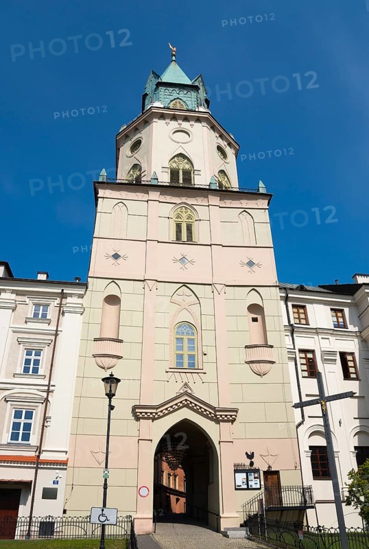 Front view of a medieval tower in daylight, Trinitarian Tower, Trynitarska Tower, Lublin, Poland, Europe