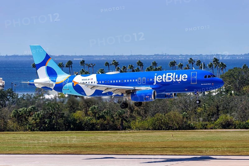 A JetBlue Airways Airbus A320 aircraft with the registration number N566JB at Tampa Airport, USA, North America