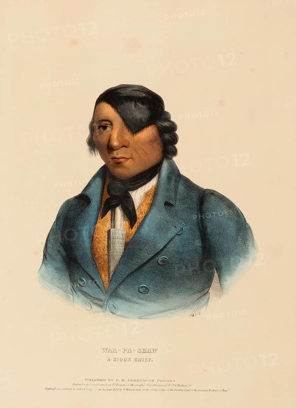 Waa-Pa-Shaw. A Sioux Chief (1838), Indians, Historical Indian Tribes from North America, Charles Bird King (1785, 1862), Historical, digitally restored reproduction from a 19th century original, Record date not stated