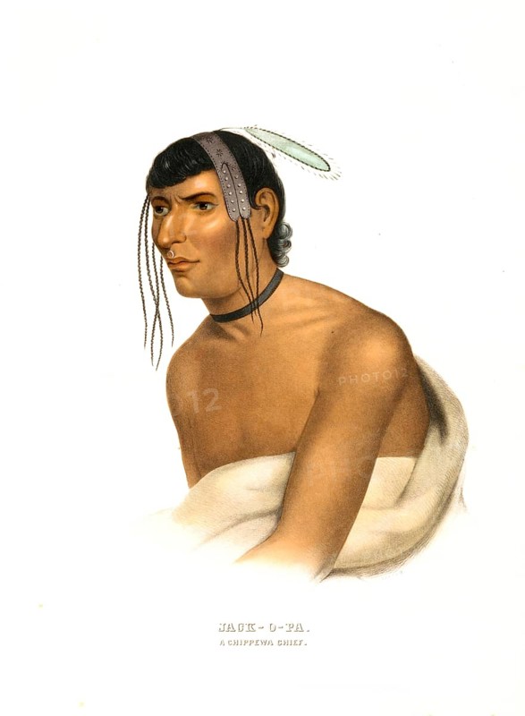 American Indian, Native American, Jack-O-Pa, a Chippewa chief, United States of America, USA, Painting by Charles Bird King (1785, 1862), c. 1840, Historic, digitally restored reproduction from a 19th century original, Record date not stated, North America