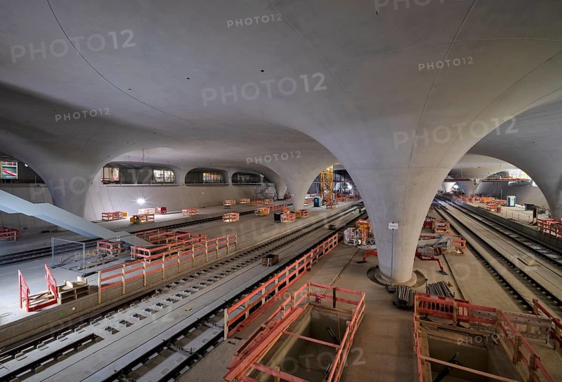 Chalice supports in the cathedral, platform 3, construction site, construction material, Stuttgart 21 underground railway project, main station, Stuttgart, Baden-Württemberg, Germany, Europe