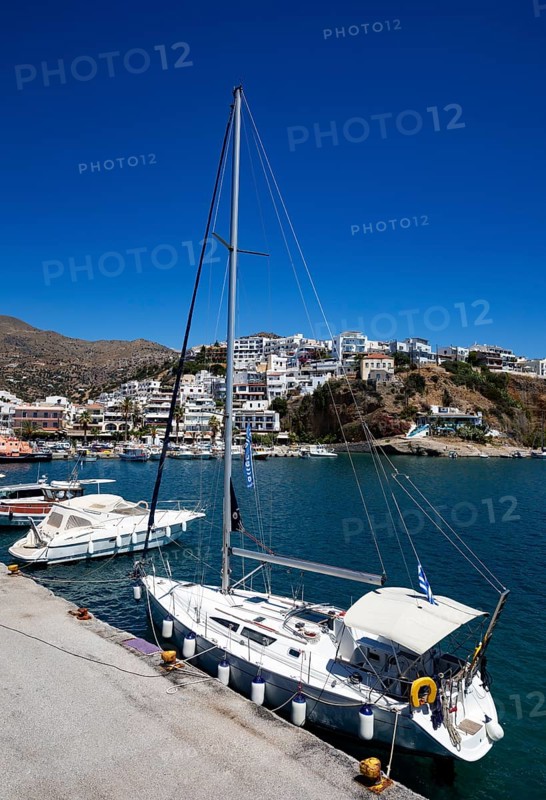 Sailing boat in the harbour of Agia Galini, south coast, Crete, Greece, Europe
