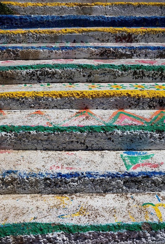 Colourful staircase, Matala, south coast, Crete, Greece, Europe