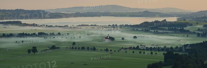 Pilgrimage church of St Coloman, Forggensee, Schwangau, Schwanengau plain, Königswinkel, Ostallgäu, Allgäu, Swabia, Bavaria, Germany, Europe