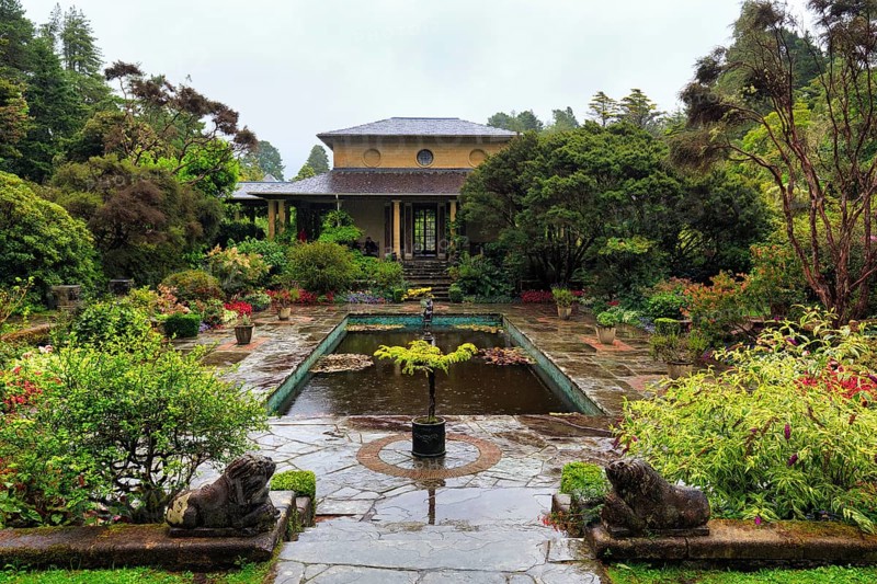 Ilnacullin, Garinish Island, gardens, Italian garden, rainy weather, rain clouds, Glengarriff, Bay of Bantry, Ring of Beara coastal road, County Cork, Wild Atlantic Way, Ireland, Europe