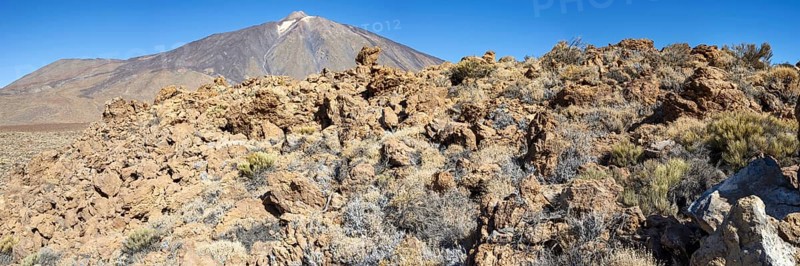 Panorama over the Teide National Park, Parque Nacional del Teide, to Pico del Teide, 3715m, Tenerife, Canary Islands, Spain, Europe
