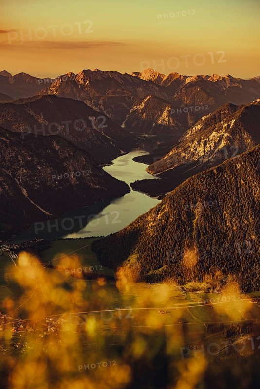 Thaneller summit at sunset in the Lechtal valley in Tyrol with a wonderful view of the surrounding mountains. Tyrol, Austria, Europe