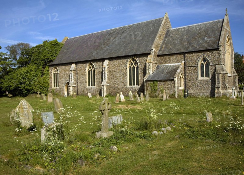 Church of St Andrew, Alderton, Sufolk, England, the ivy covered tower collapsed in the early nineteenth century
