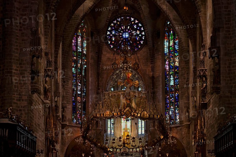 Choir designed by Antoni Gaudí, interior view, La Seu, Basilica de Santa Maria, Cathedral of St Mary, Palma de Majorca, Majorca, Balearic Islands, Balearic Islands, Spain, Europe