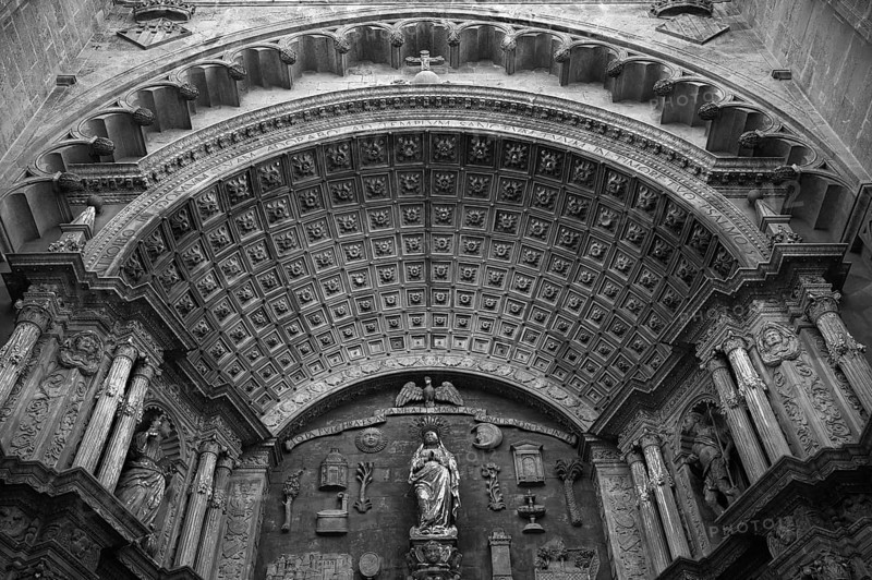 La Seu, Basilica de Santa Maria, Cathedral of St Mary, black and white, Palma de Majorca, Majorca, Balearic Islands, Balearic Islands, Spain, Europe
