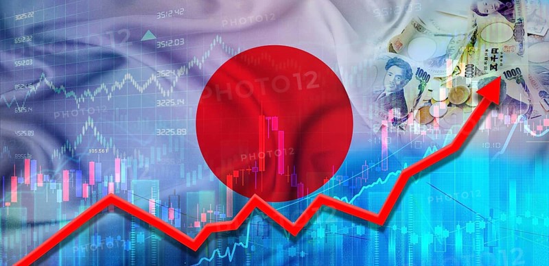 Japan financial growth on market graph. Japan economic growth on financial graph