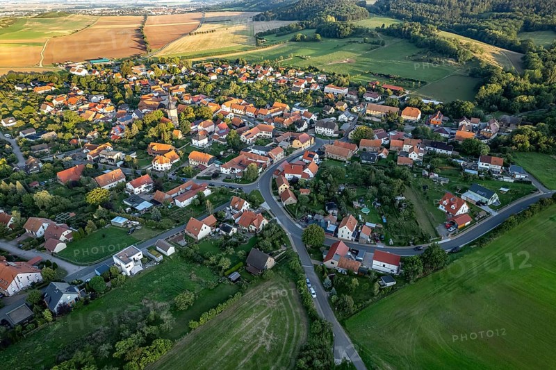 The district of Holzhausen seen from the air, Amt Wachsenburg, Thuringia, Germany, Europe