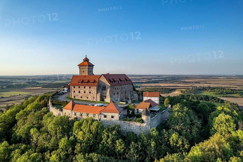 Veste Wachsenburg seen from the air, Amt Wachsenburg, Thuringia, Germany, Europe