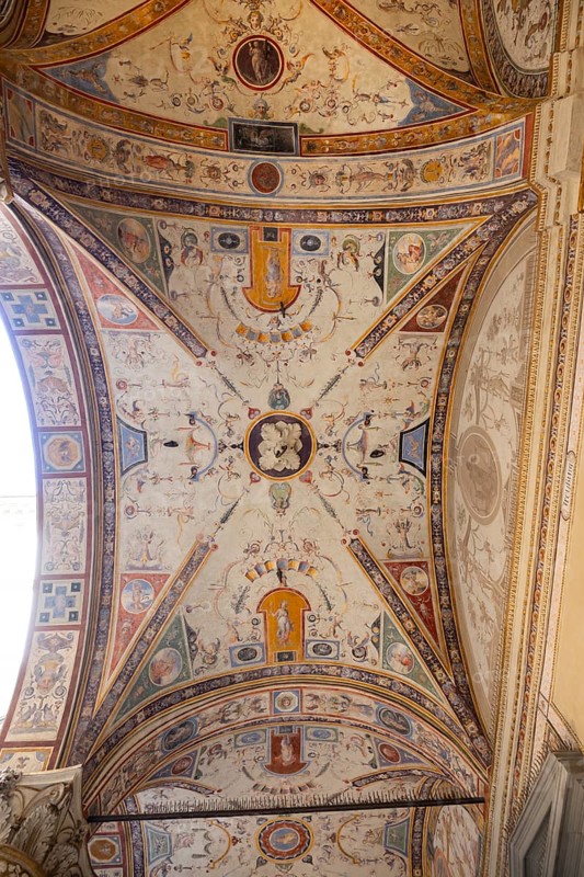 The courtyard of Palazzo Vecchio, Florence, wall paintings, UNESCO World Heritage Site, Tuscany, Italy, Europe