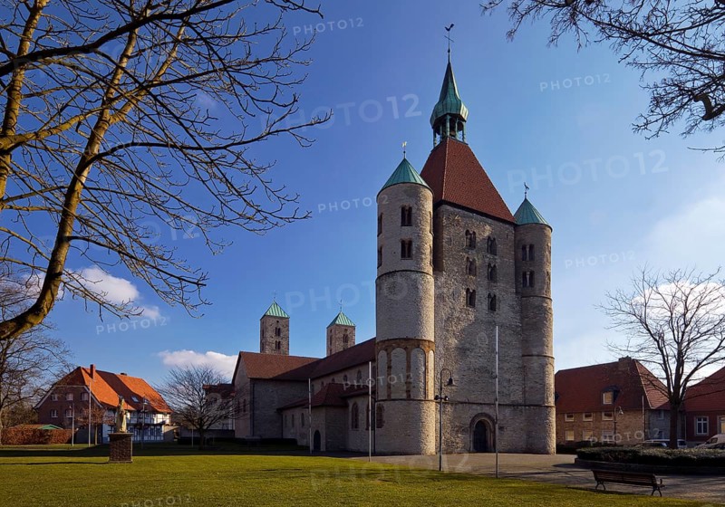Westwork of the collegiate church of St Boniface in Freckenhorst, Warendorf, Münsterland, North Rhine-Westphalia, Germany, Europe