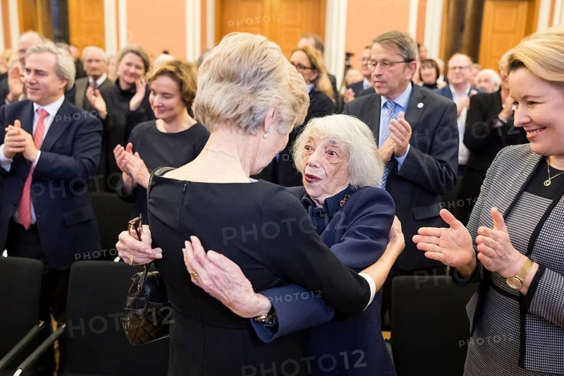 Friede Springer and Margot Friedländer (Holocaust survivor) at the awarding of honorary citizenship to Friede Springer in the Rotes Rathaus, Berlin, 26/02/2025