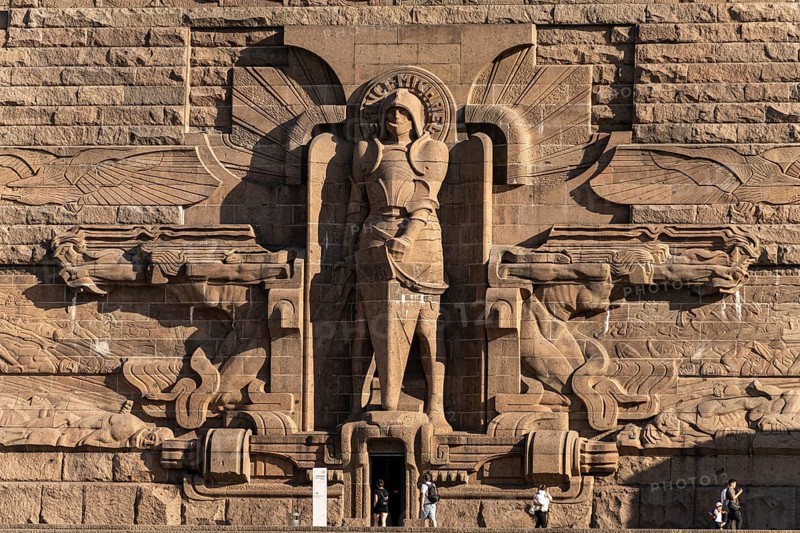 Sculpture SANCT MICHAEL - The Archangel Michael at the entrance to the Monument to the Battle of the Nations in Leipzig, Saxony, Germany, Europe