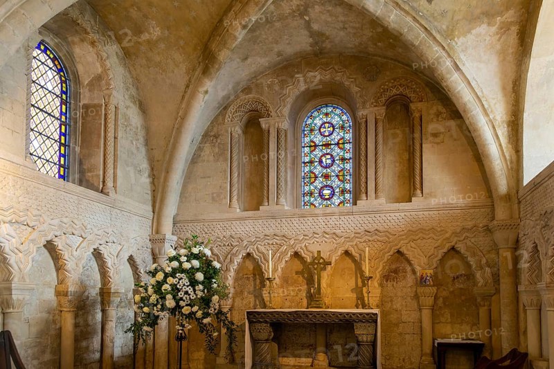 Norman sanctuary architecture inside church of Saint John the Baptist, Devizes, Wiltshire, England, UK