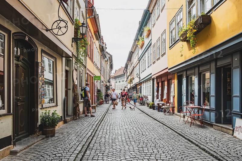 Everyday scene on the Krämerbrücke in the historic city centre of Erfurt, Thuringia, Germany, for editorial use only, Europe