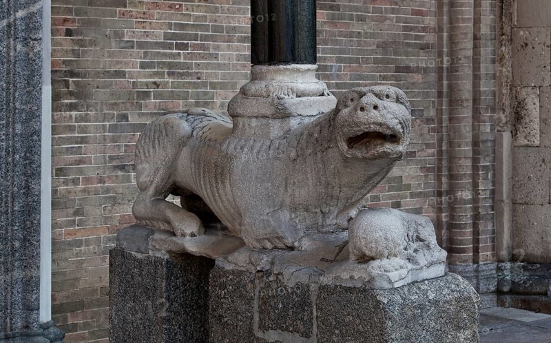 Italy Lodi 89775 Cathedral S Bassiano West portal right column lion 13th century