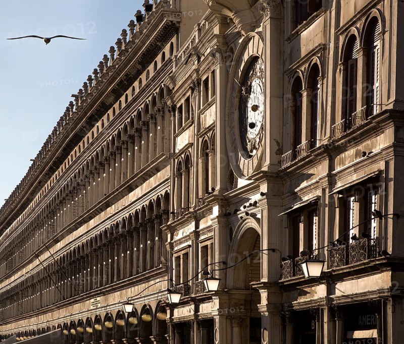 Venice, Old Procuratie on the north side of St Mark's Square, built at the beginning of the 16th century by Bartolomeo Bon, section of façade from the south-east