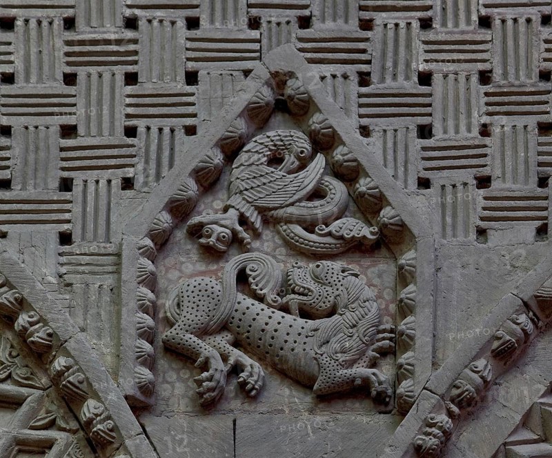 Consecrated in 1077, nave north arcades, figurative relief of a lion and an eagle, St., Sankt, Saint