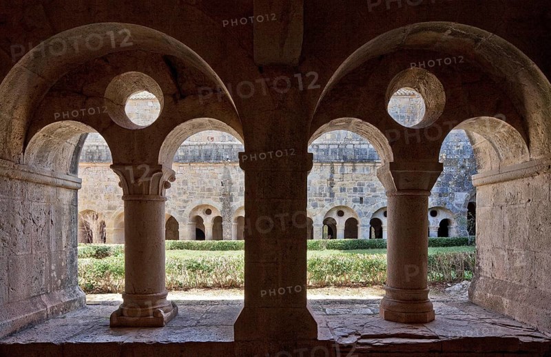 Cistercian monastery founded in 1146, cloister north wing biforium with view through to the east wing
