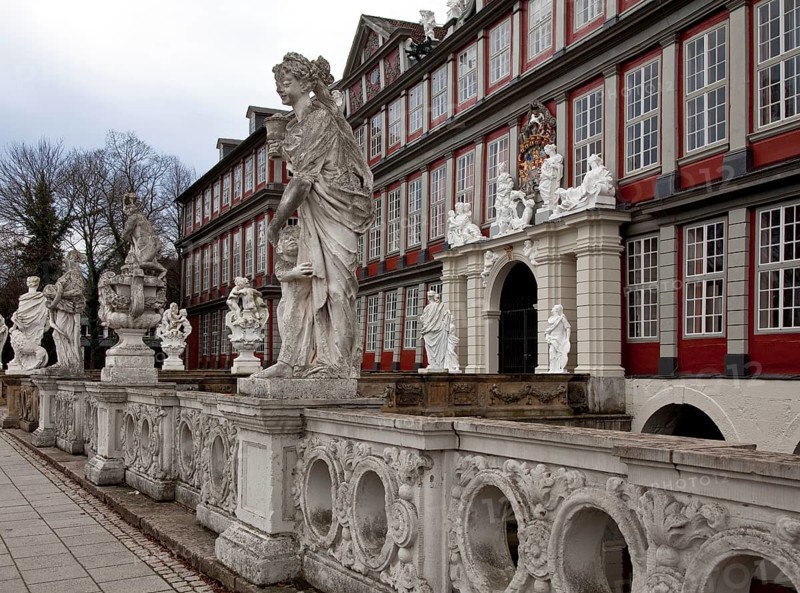Wolfenbüttel Palace portal façade partial view with balustrade present appearance 1714-17 by Hermann Korb sculpture by Franz Finck
