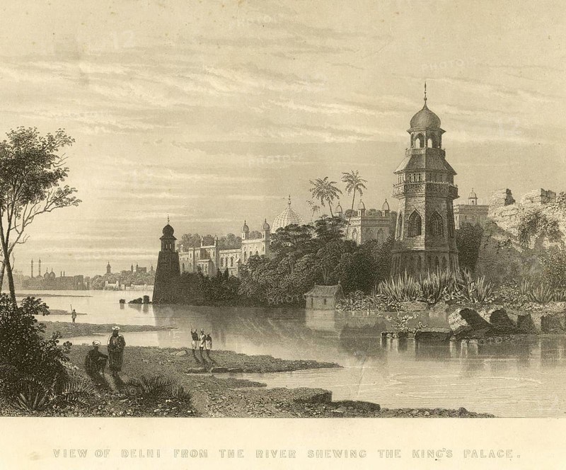 Military and munity mutiny views view of Delhi from the river Shewing the King's Palace, India, Asia