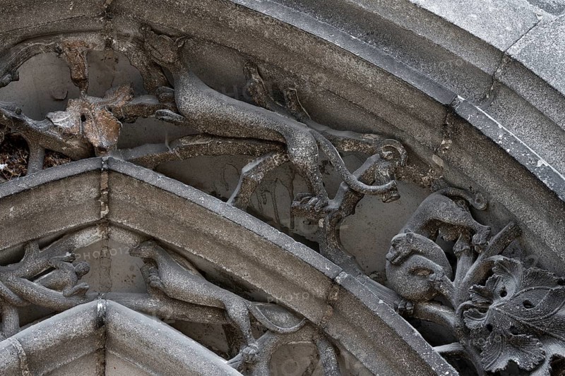 Chaumont, Basilica of St-Jean-Baptiste, portal on the south transept, figurative archivolts, vines and mythical creatures