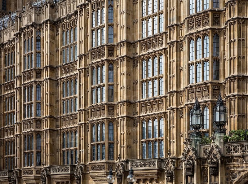 London, Houses of Parliament west façade detail built 1840-70 by Charles Barry and Augustus Pugin