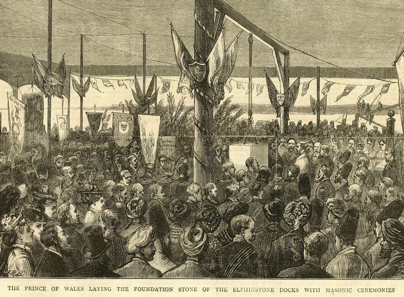 The prince of Wales laying the foundation stone of the Elphinstone docks with masonic ceremonies, Bombay Mumbai, Maharashtra