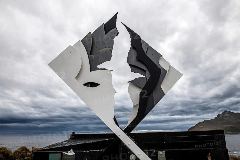 Cape Horn Monument, a stylised albatross by the artist Jose Balcells, Cabo de Hornos National Park, southernmost point of South America, Hornos Island, Tierra del Fuego, Chile, South America