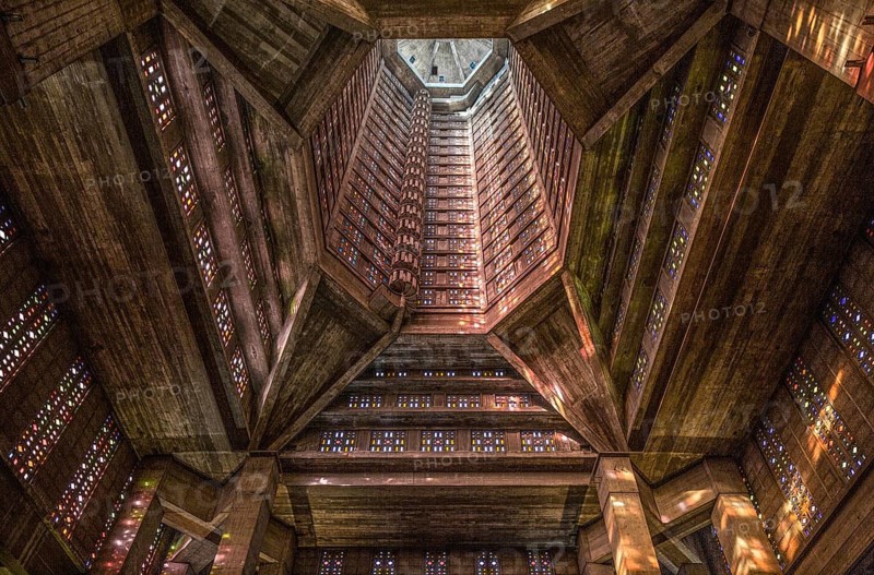 Le Havre, Church of St Joseph, 1950s by Auguste Perret, view of the interior of the tower, St, Saint, Saint