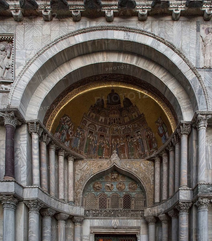Italy Venice St Mark's Basilica -234a Northern west portal Porta di San Alippio Mosaic Transfer of the relics of St Mark to St Mark's Basilica around 1265